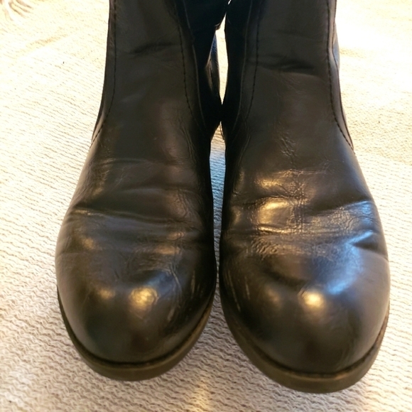 Unisa equestrian black vegan leather boots with goldtone buckles stacked heel - Picture 3 of 8